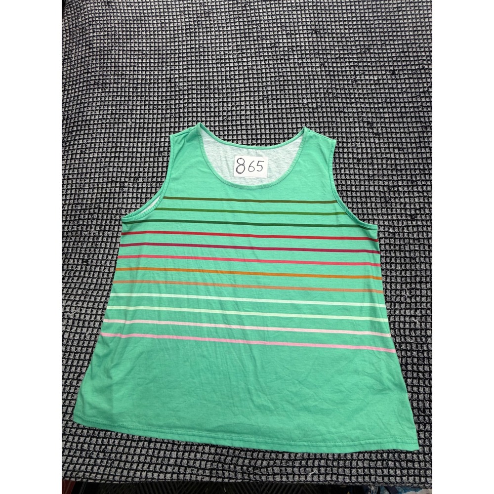 Unbranded Tank Top Women 1XL Green Excellent Striped Sleeveless Scoop Neck Knit